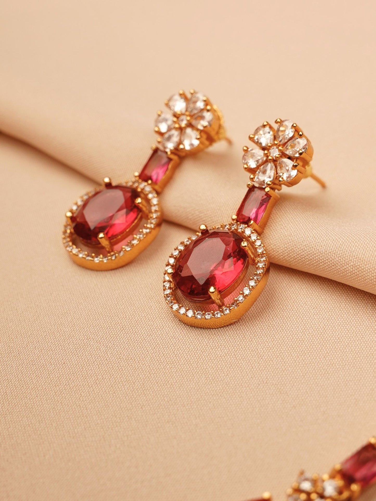 Imperial Ruby Oval Stone Necklace & Earrings Set