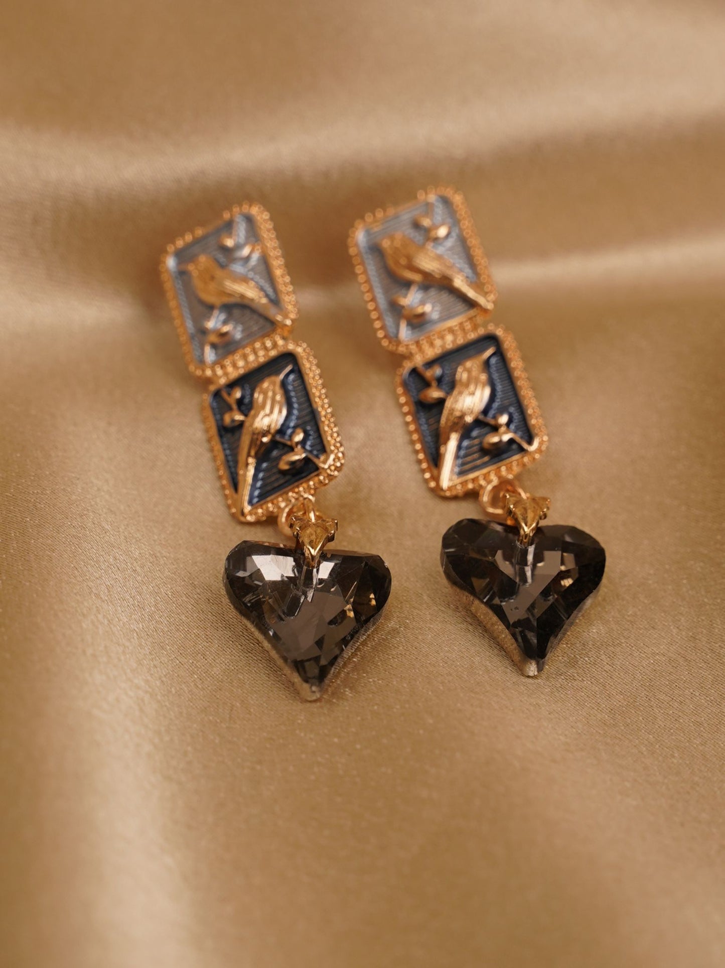 Noir Sparrow Heart Drop Earrings