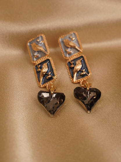 Noir Sparrow Heart Drop Earrings