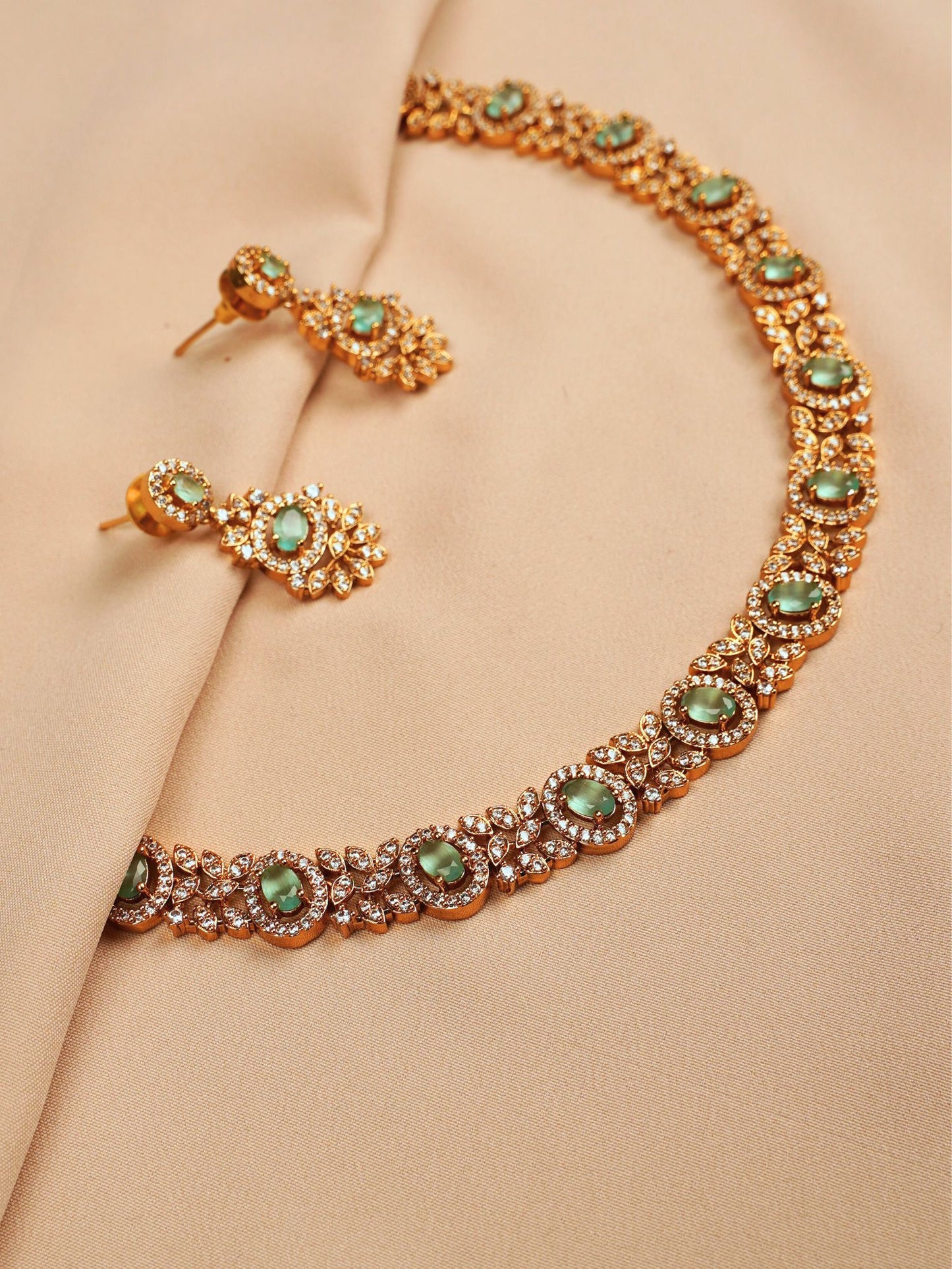 Light Green Purple Gold Necklace Set with Earrings