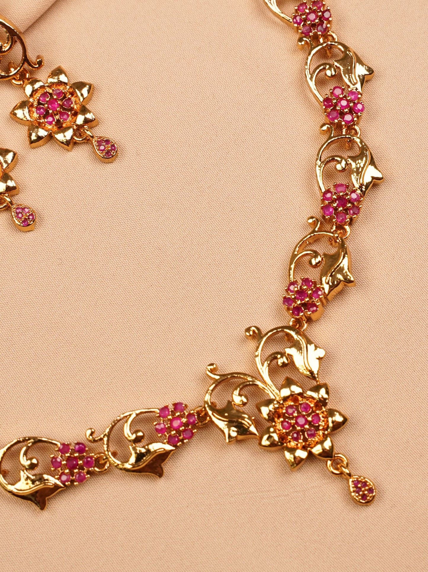 Pink Floral Gold Plated Necklace