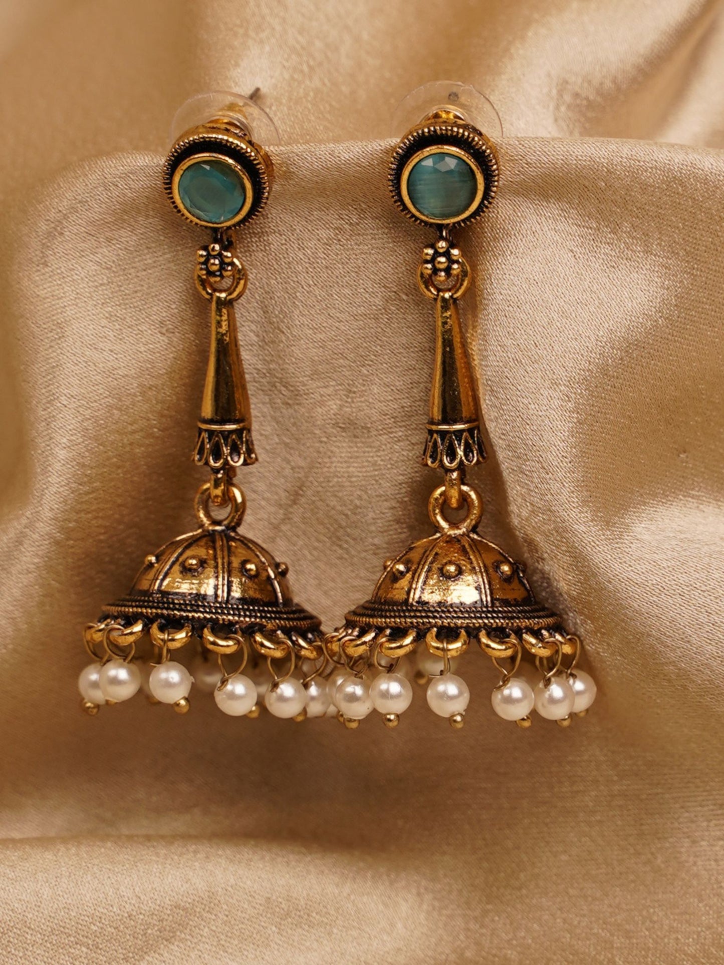 Meher Turquoise Pearl Jhumka Earrings
