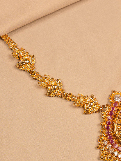 Goddess Lakshmi Temple Necklace with Ruby & CZ Detailing