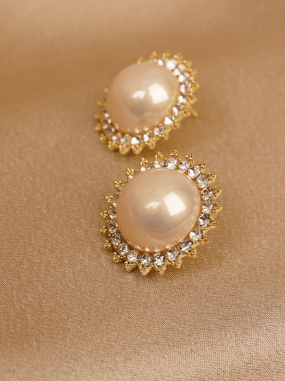 Royal Pearl Halo Stud Earrings