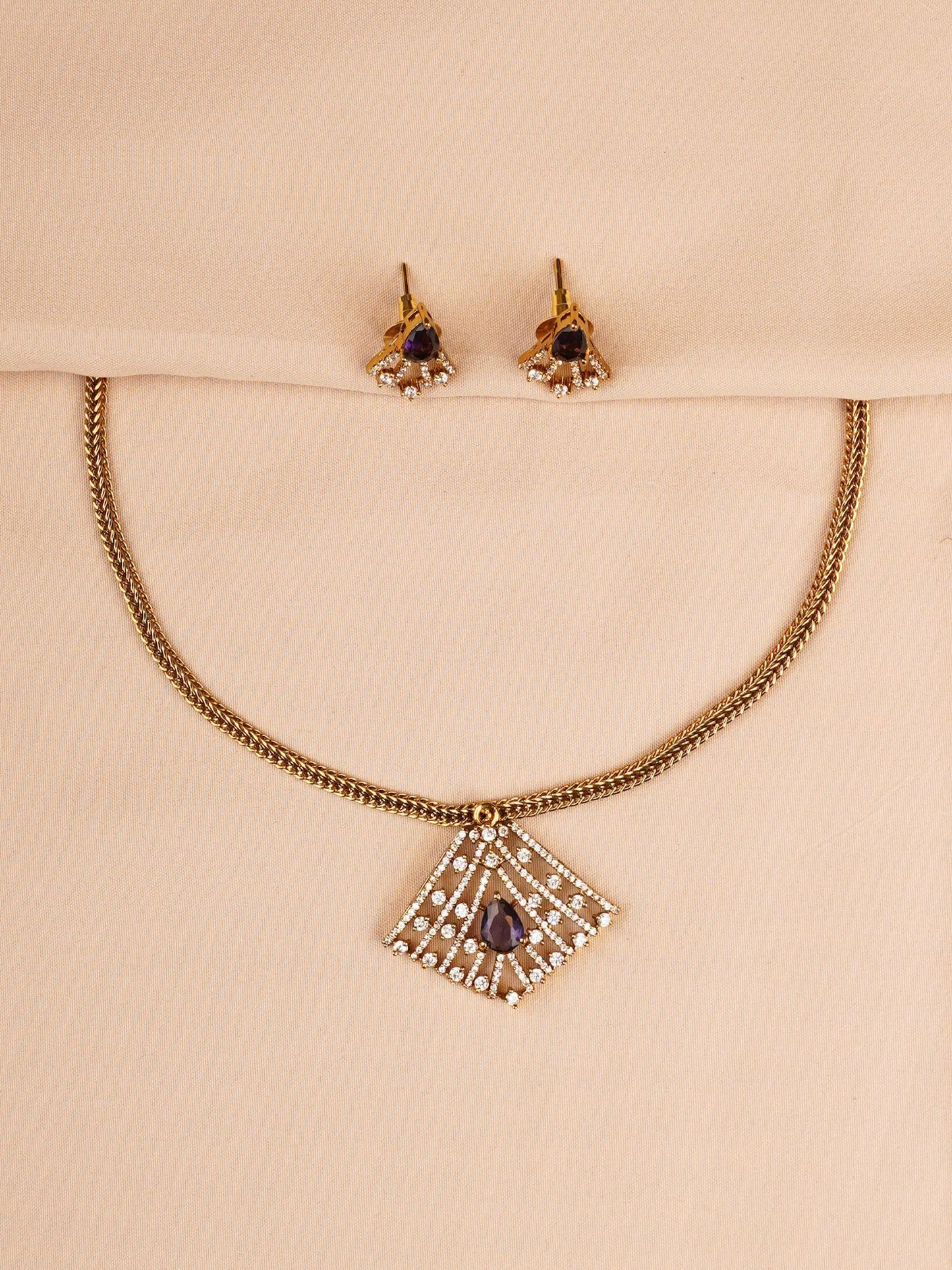 Geometric Crystal Pendant Necklace Set
