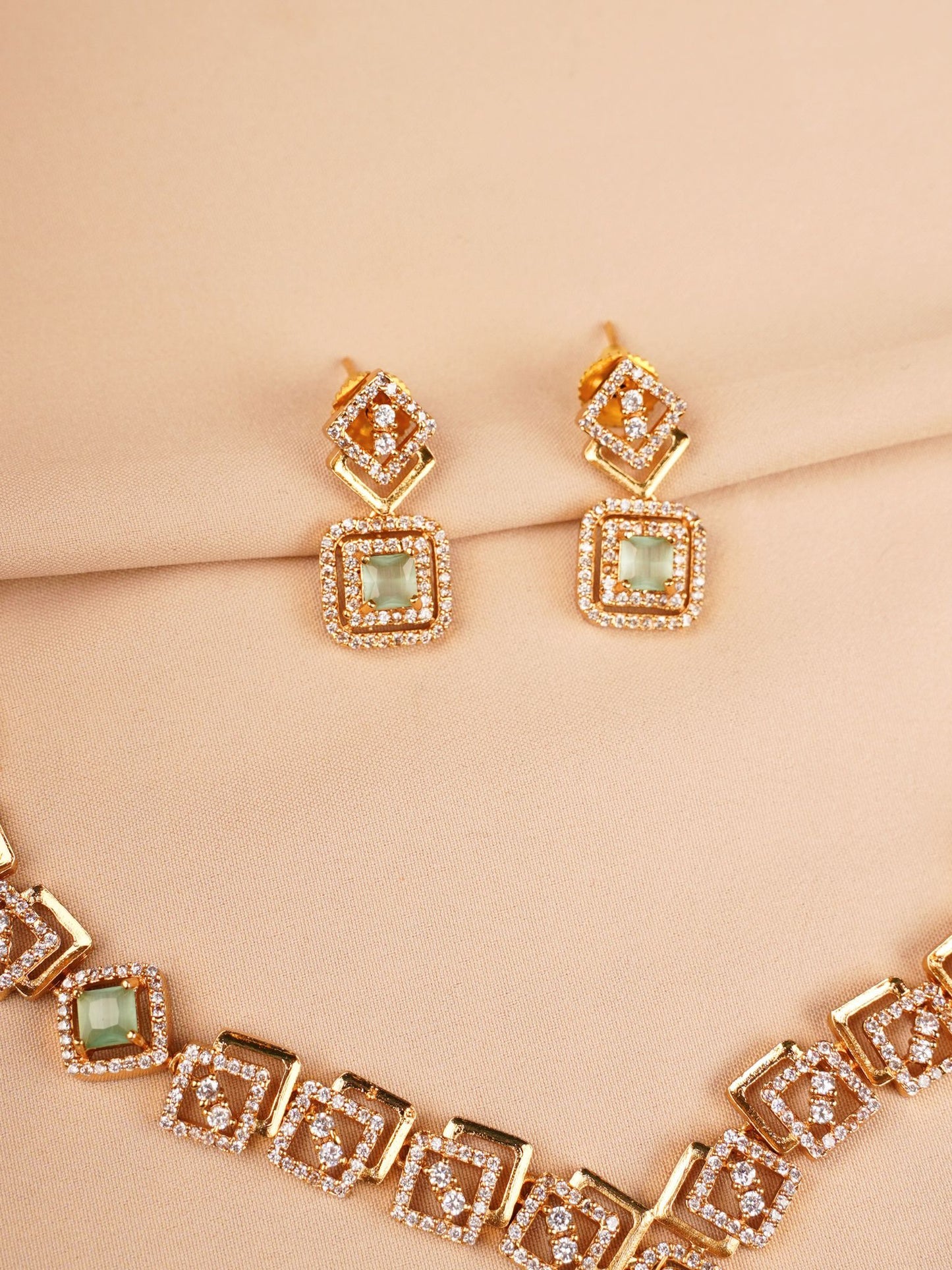 Square Necklace Set with Mint Green Accents