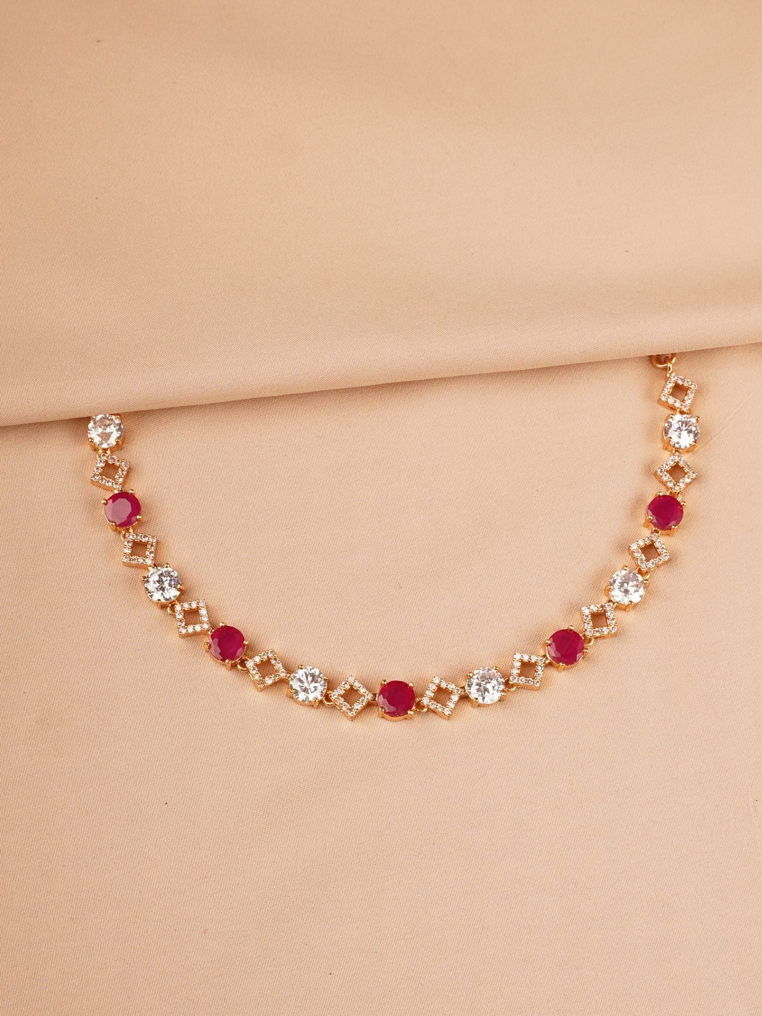 Ruby Red & Crystal Minimal Necklace