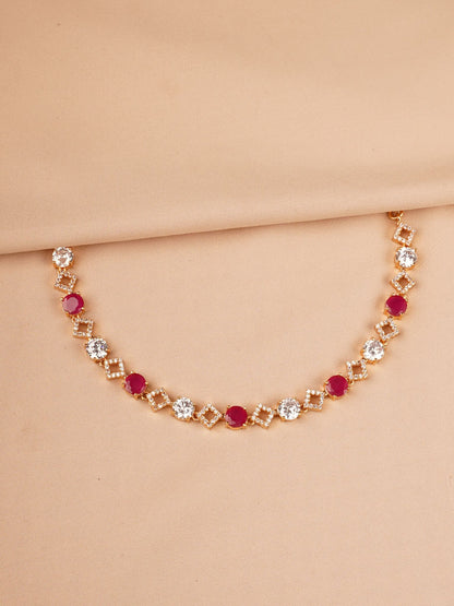 Ruby Red & Crystal Minimal Necklace