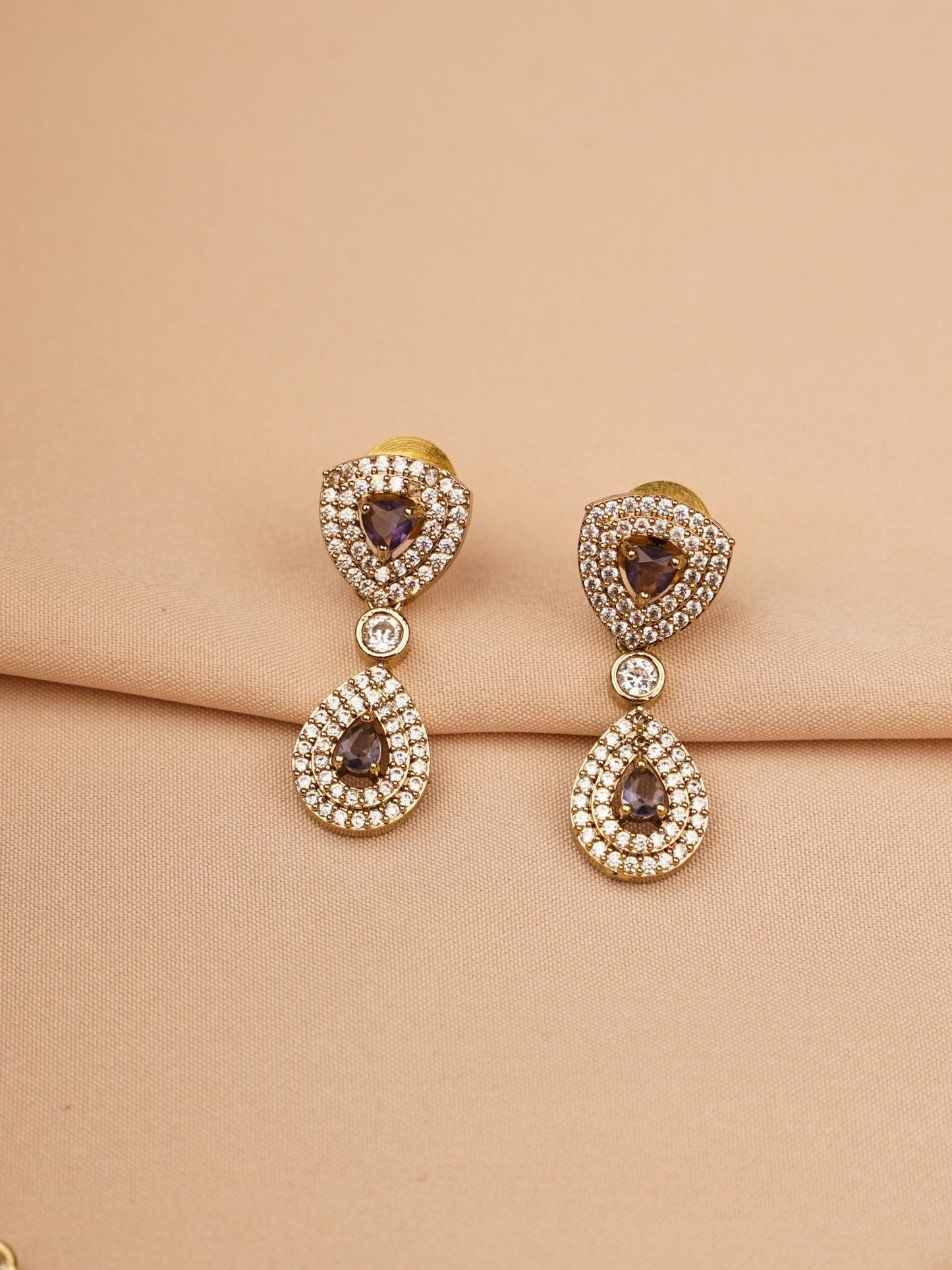 Royal Plum Teardrop Kundan Necklace & Earrings Set