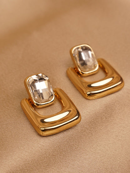 Kaithra Regal Frame Crystal Drop Earrings