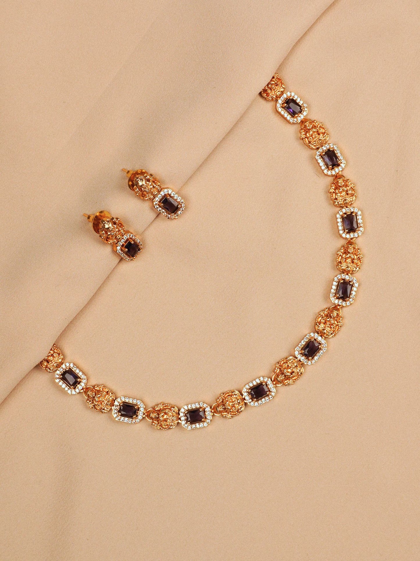 Purple Stone Necklace Set Temple Jewellery