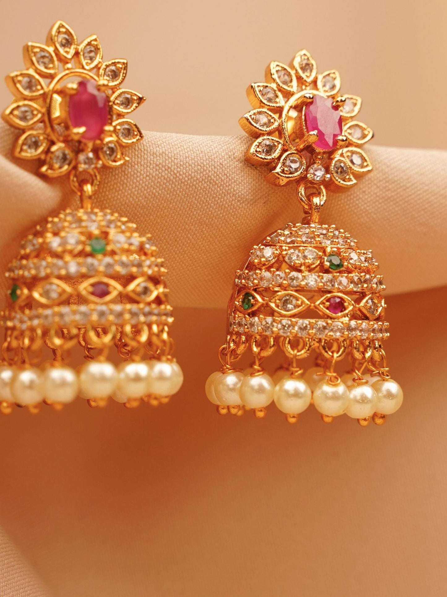Royal Ruby Floral Jhumka Earrings