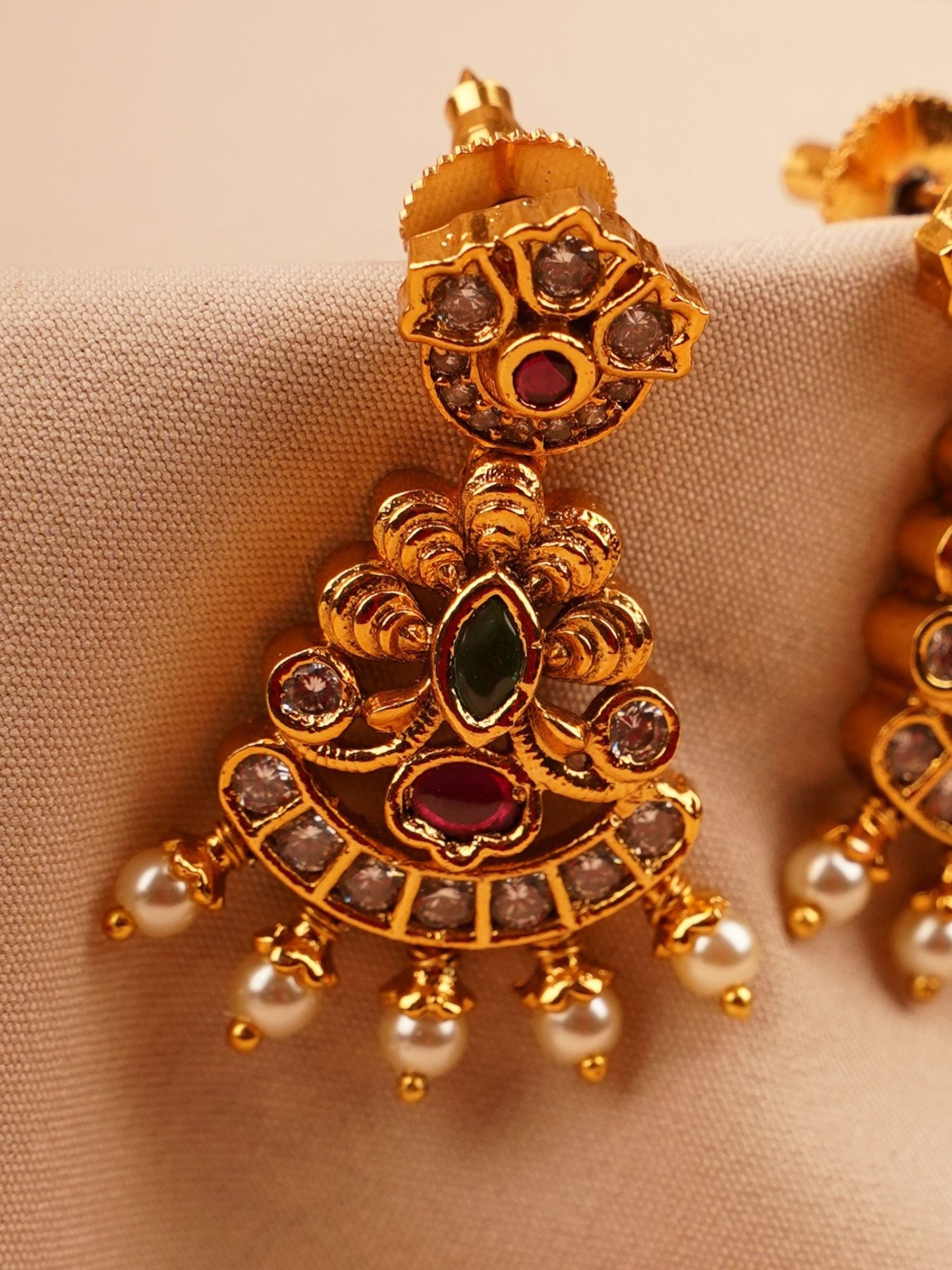 Ruby & Emerald Temple Jhumka Earrings
