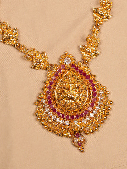 Goddess Lakshmi Temple Necklace with Ruby & CZ Detailing