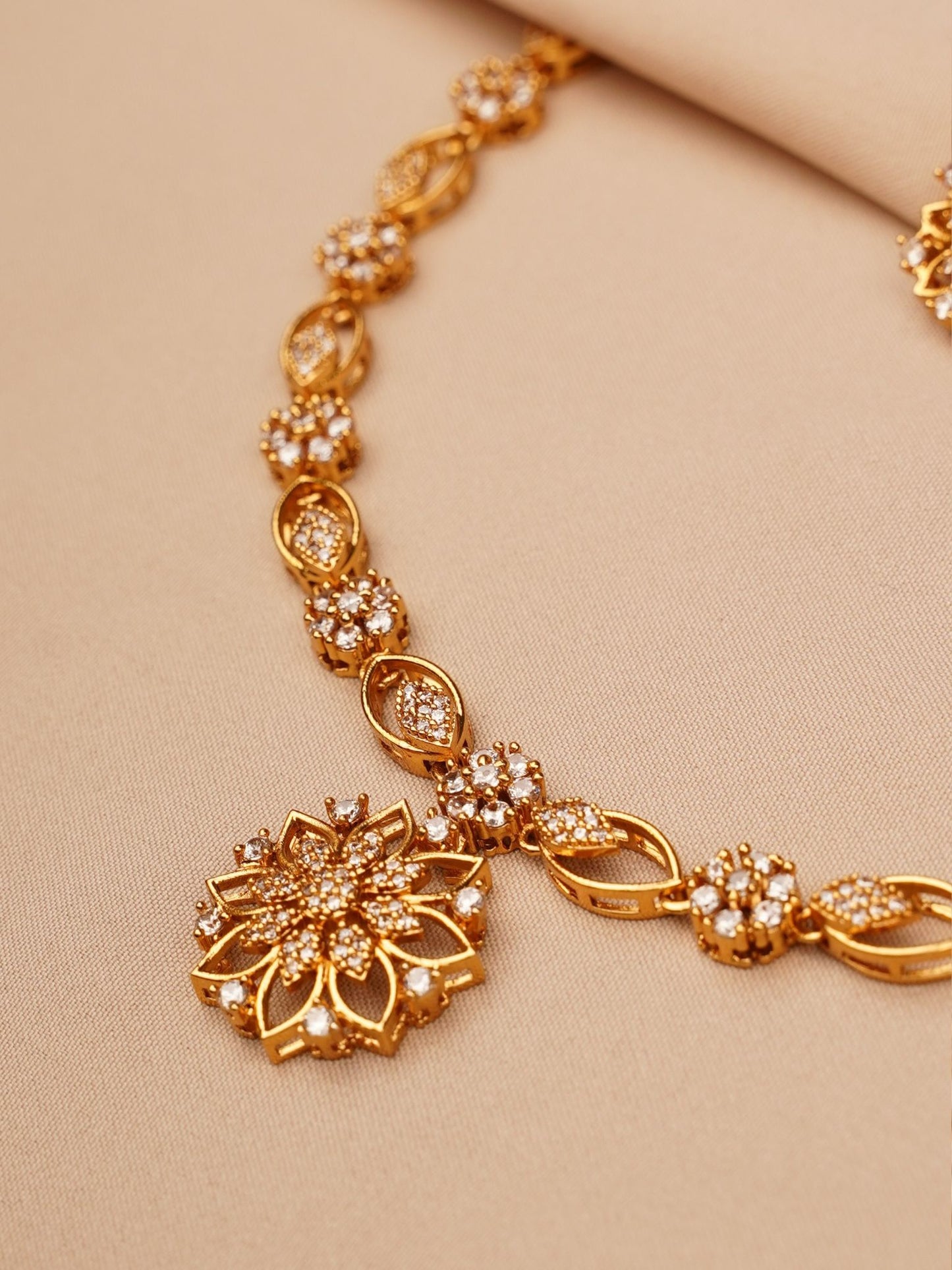 Golden Blossom Crystal Necklace & Earrings Set