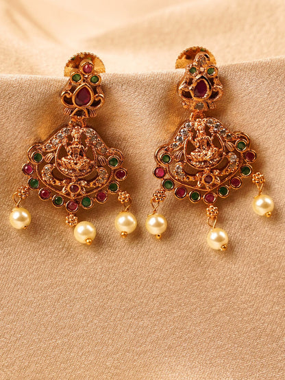 Lakshmi Navratna Pearl Temple Earrings