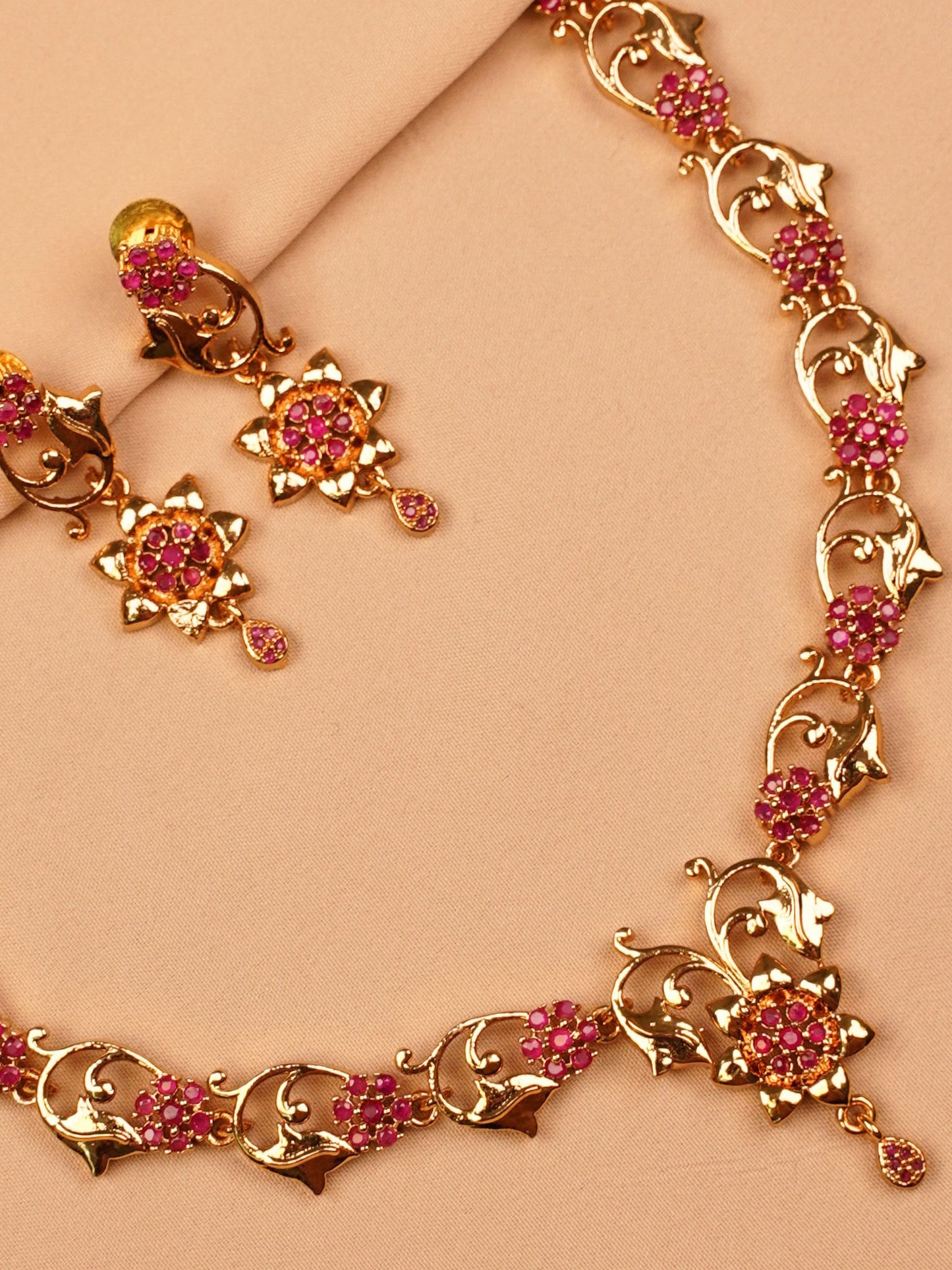Pink Floral Gold Plated Necklace