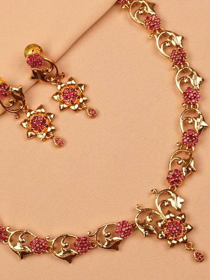 Pink Floral Gold Plated Necklace
