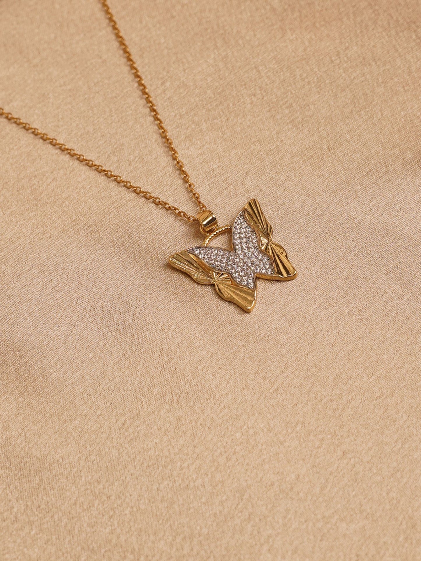 Crystal Wing Butterfly Pendant Necklace
