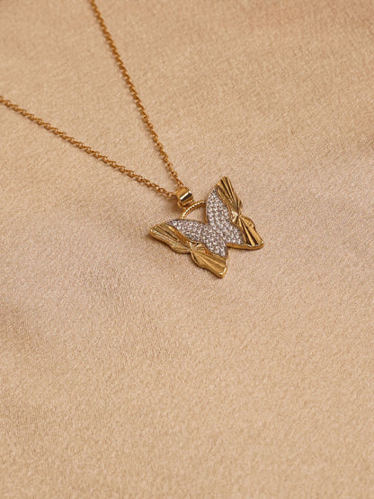 Crystal Wing Butterfly Pendant Necklace