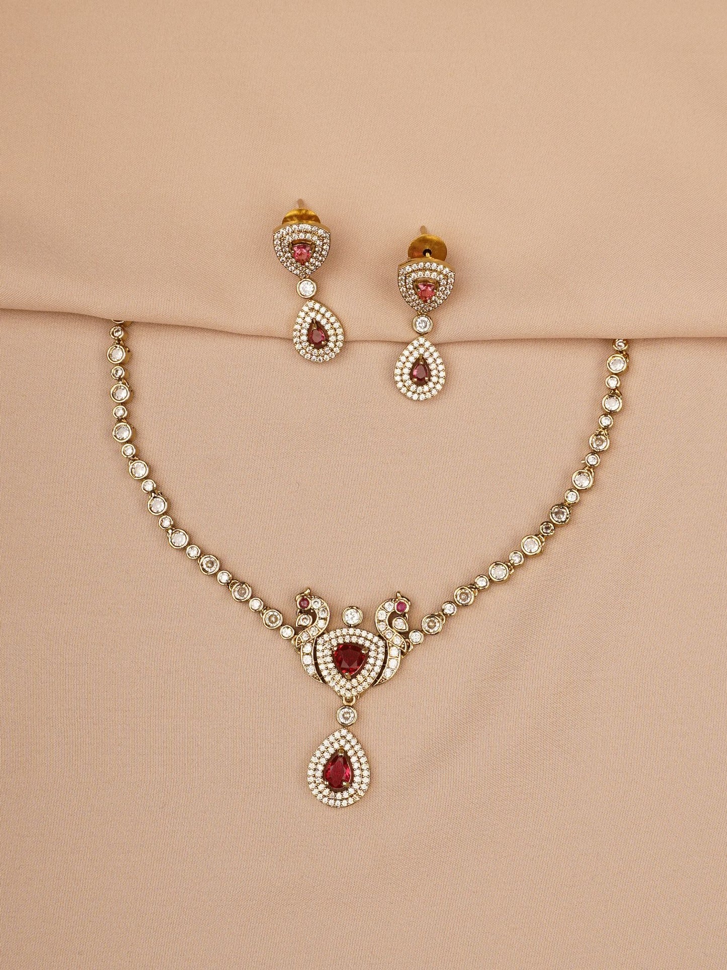 Regal Ruby Teardrop Necklace & Earrings Set