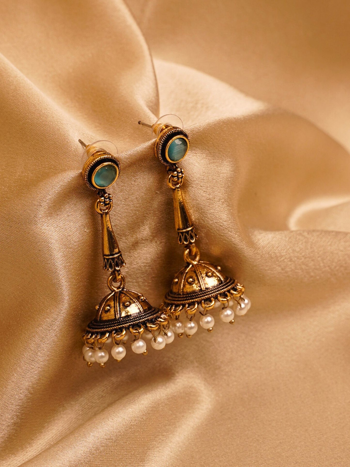 Meher Turquoise Pearl Jhumka Earrings