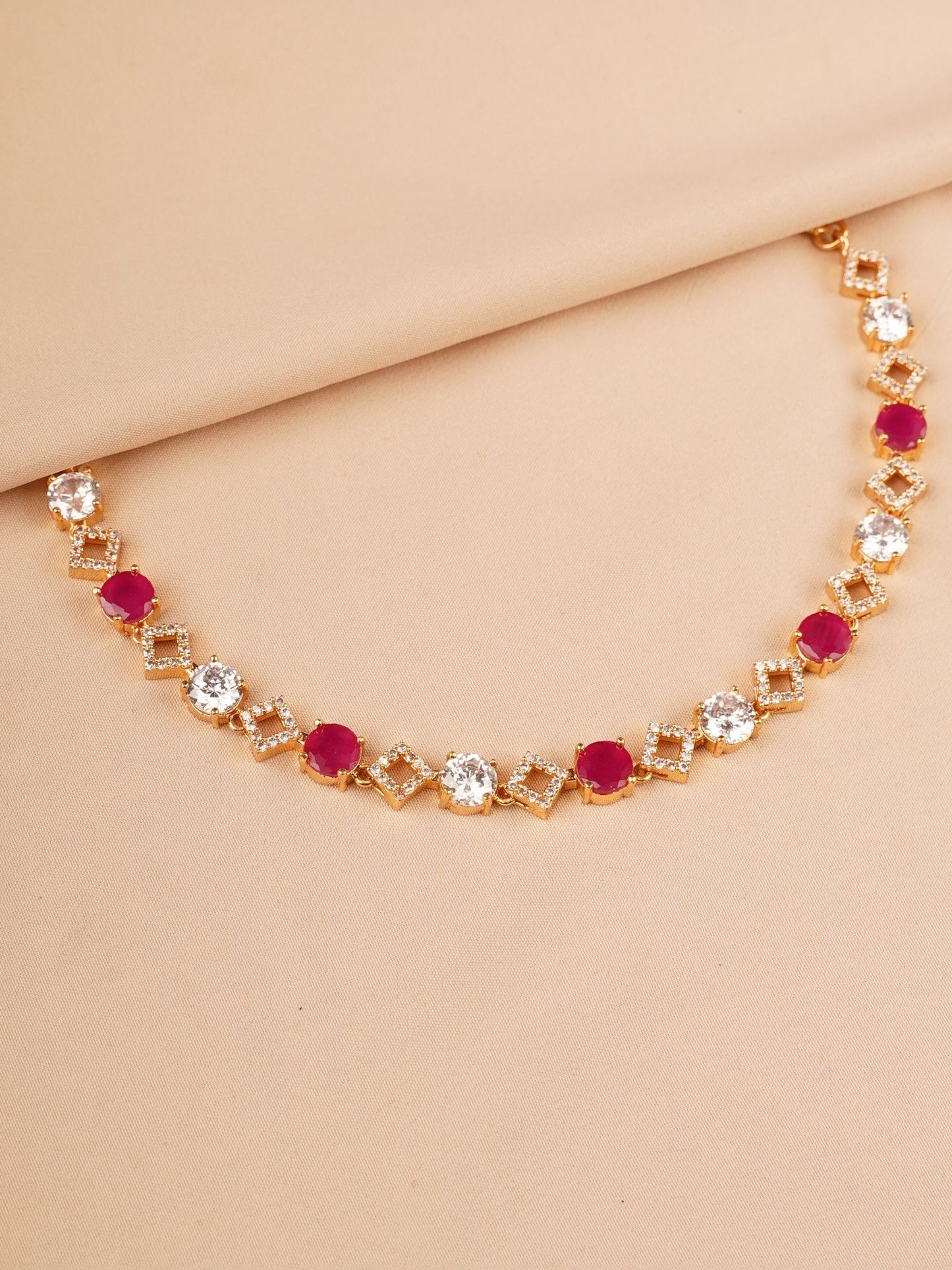 Ruby Red & Crystal Minimal Necklace