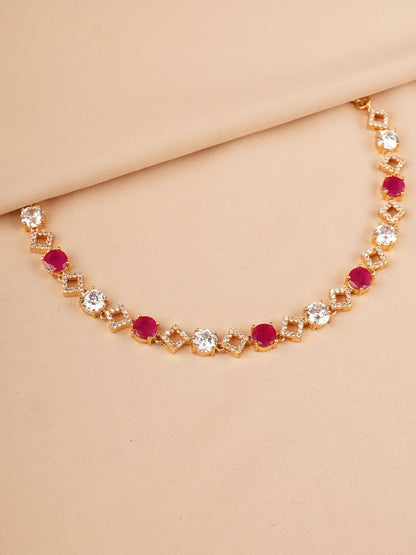 Ruby Red & Crystal Minimal Necklace