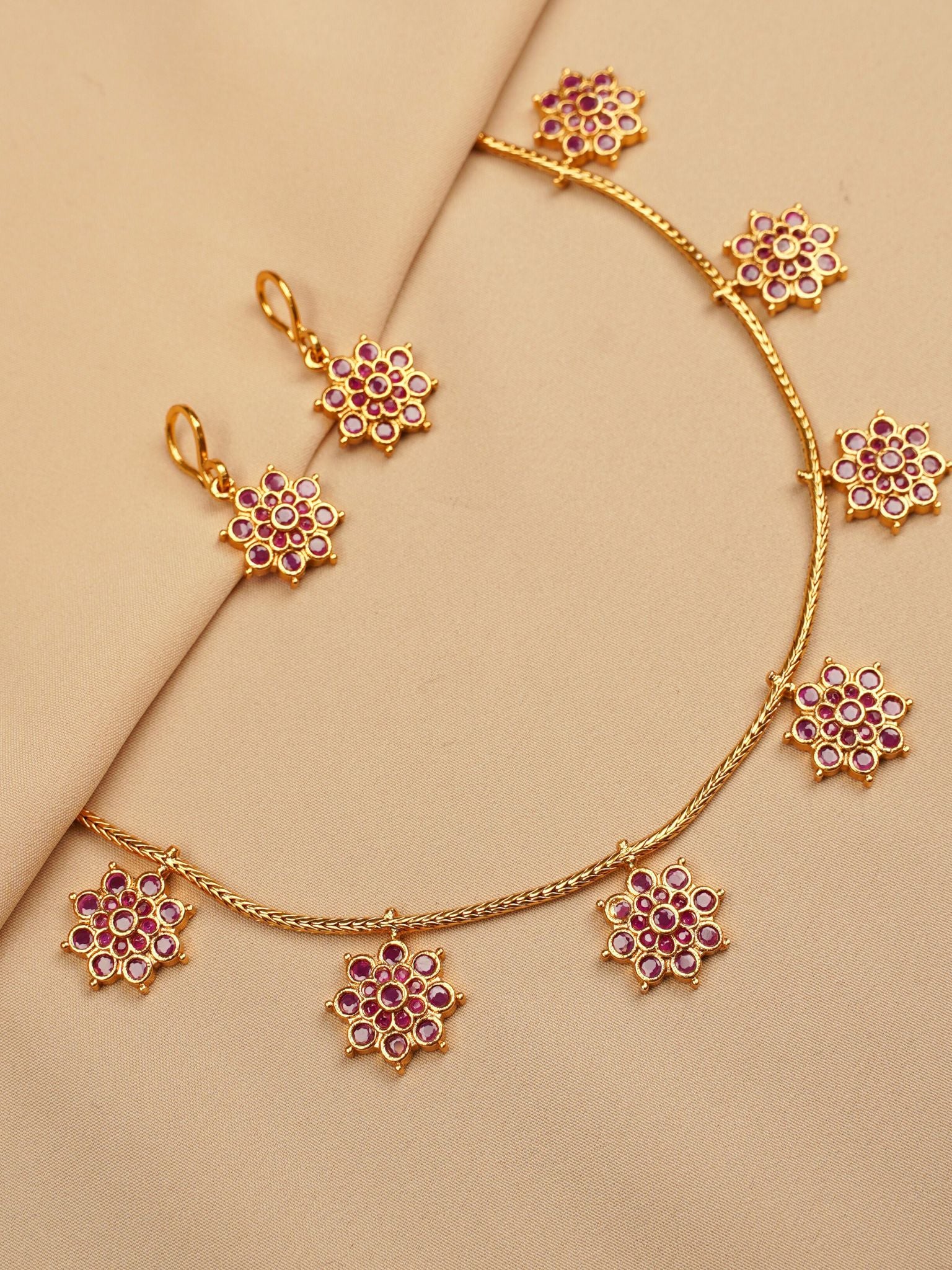 Ruby BlossomCharm Necklace Set