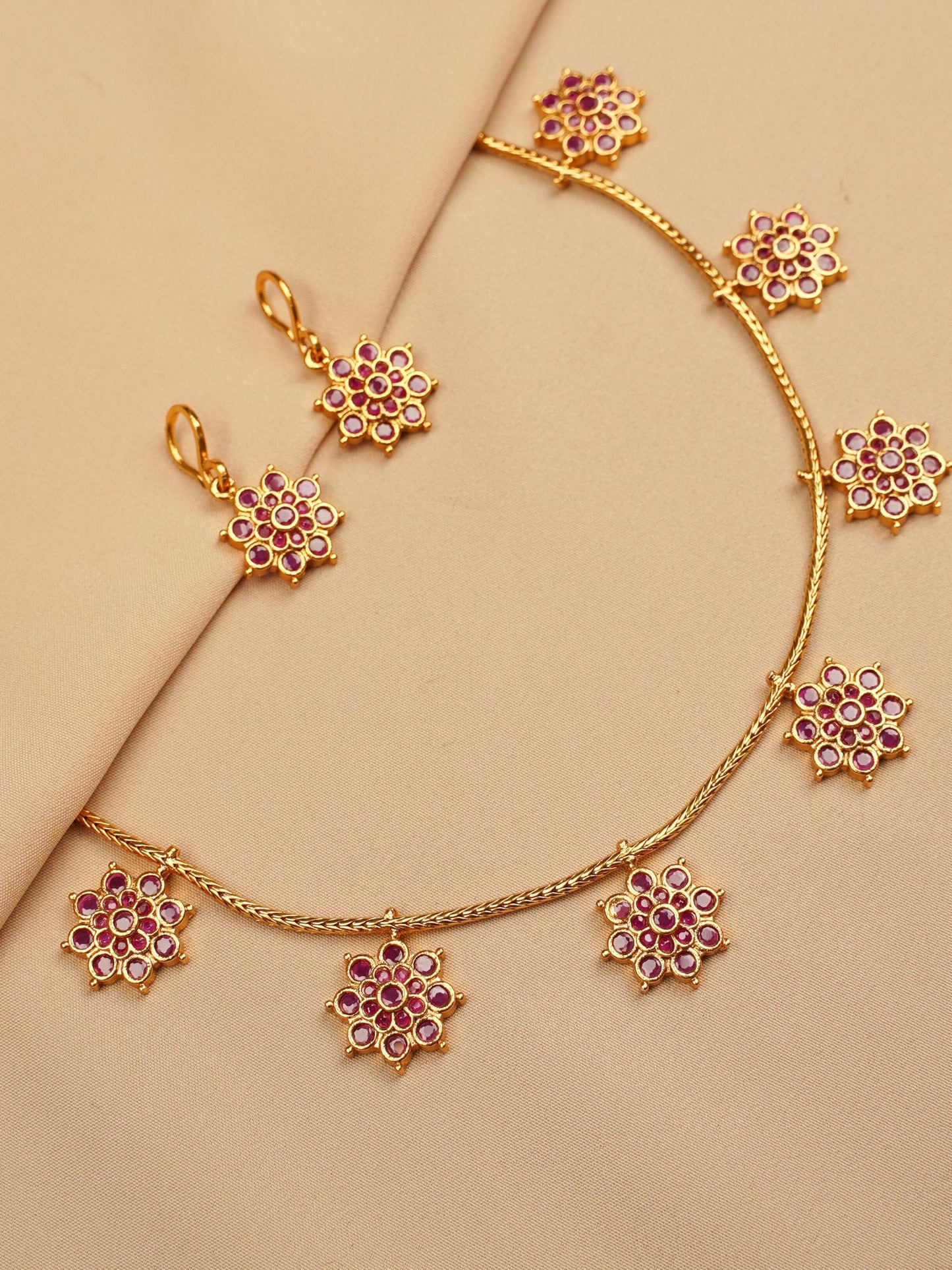 Ruby BlossomCharm Necklace Set