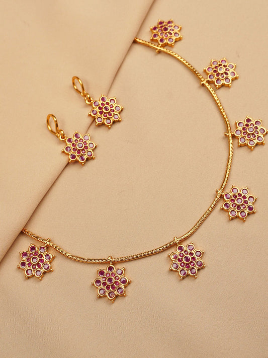 Ruby BlossomCharm Necklace Set