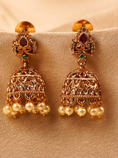 Antique Ruby Pearl Temple Jhumka