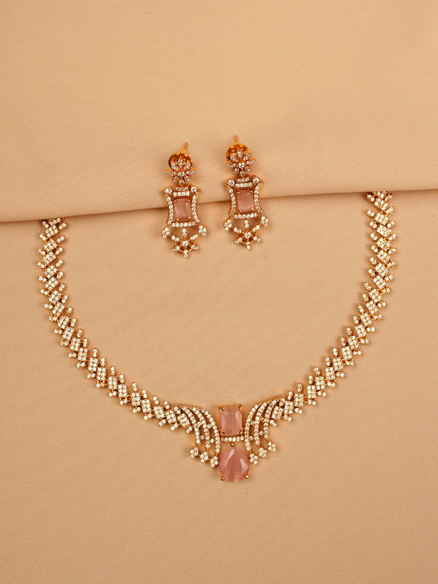 Blush Stone Necklace Set with Diamond Finish