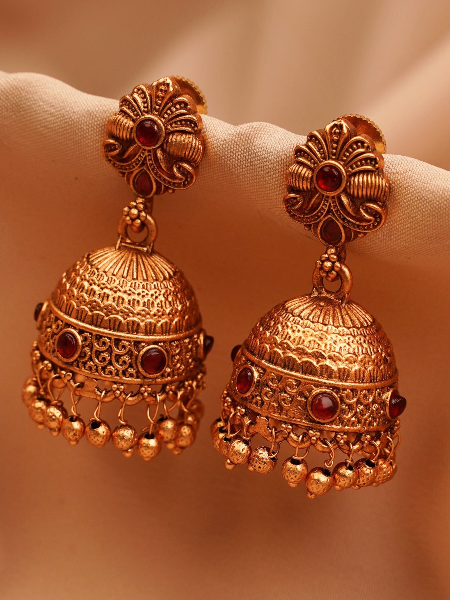Ruby Floral Temple Jhumkas