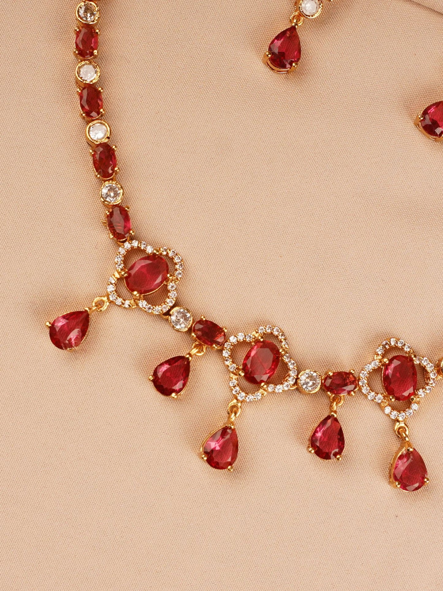 Ruby Red Crystal Drop Necklace Set
