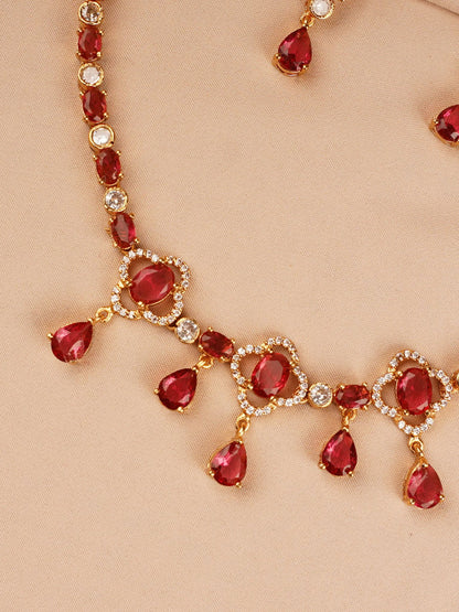 Ruby Red Crystal Drop Necklace Set