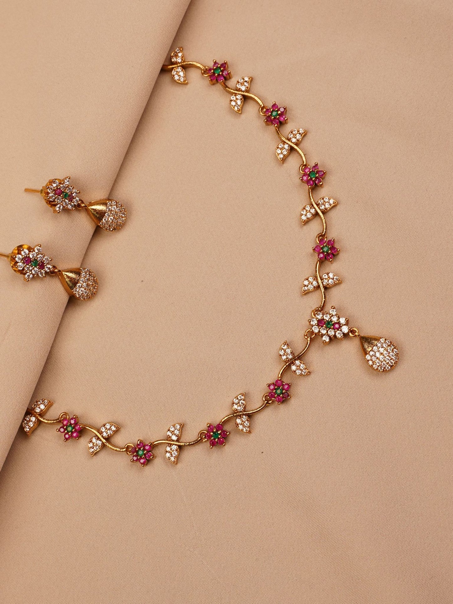 Pink Floral Vine Necklace Set
