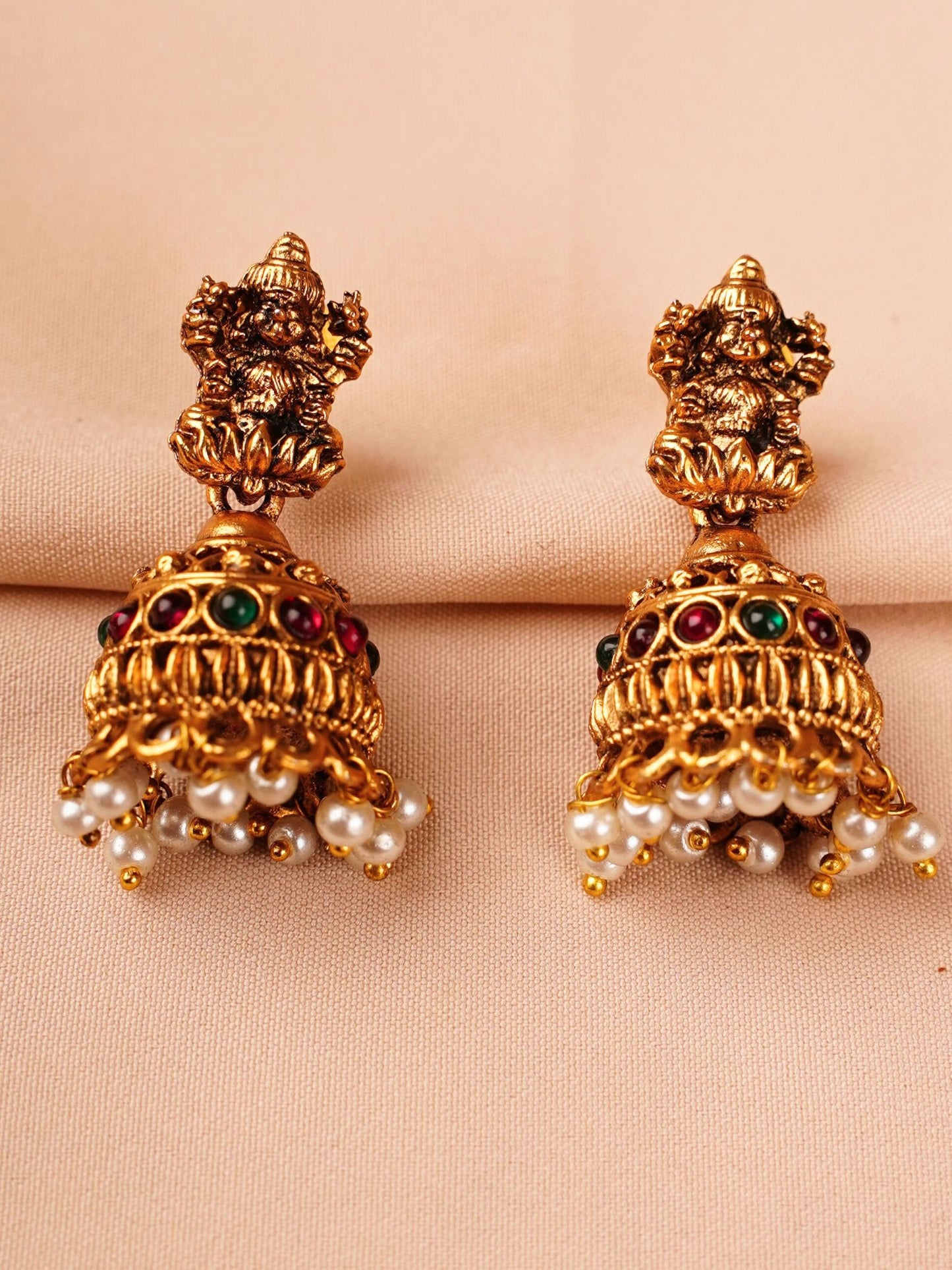 Lakshmi Temple Necklace Set with Ruby