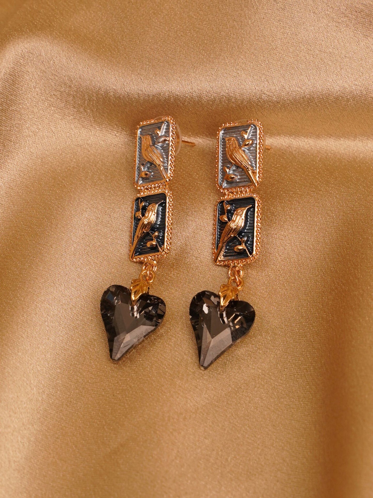 Noir Sparrow Heart Drop Earrings