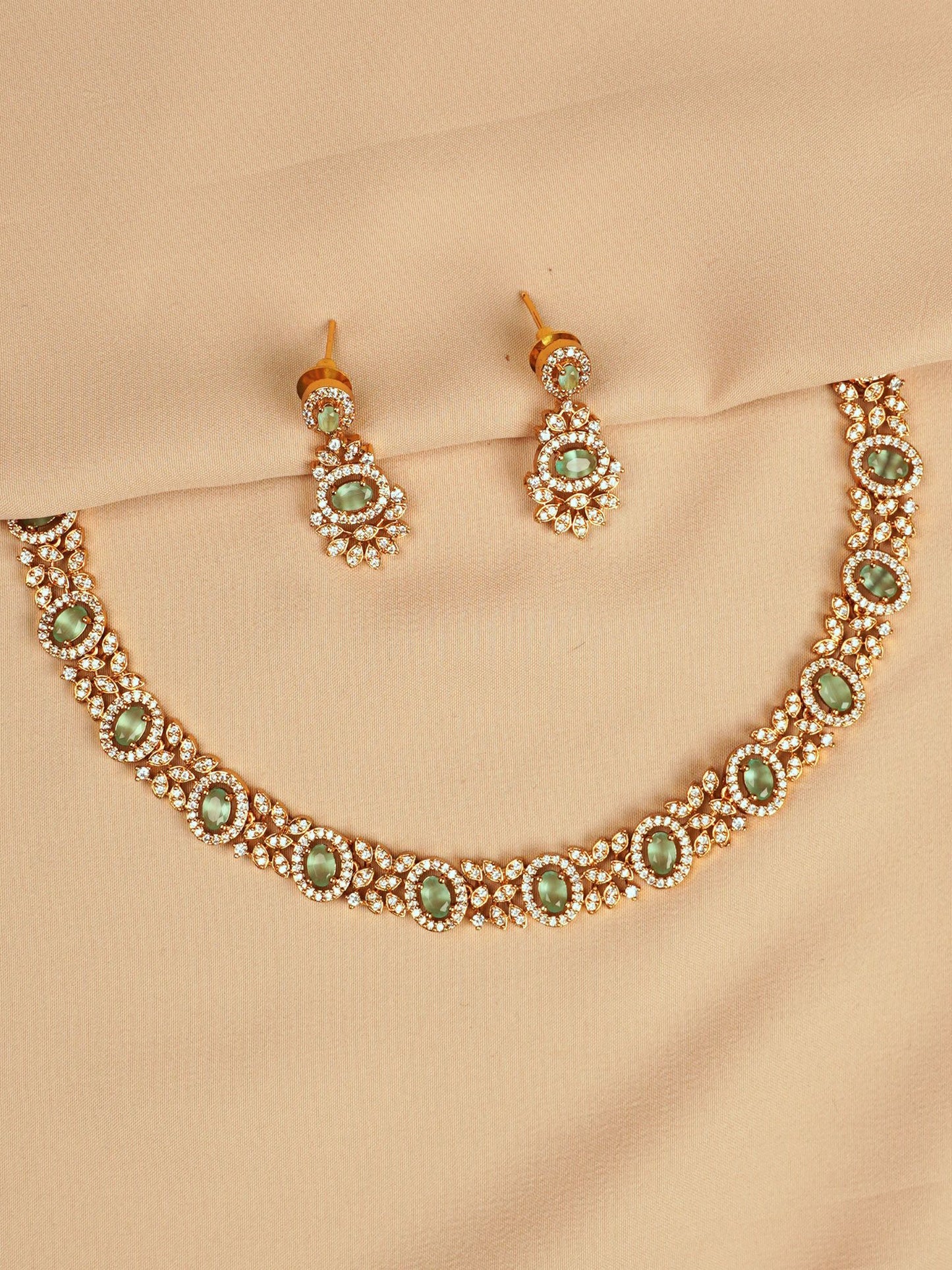 Light Green Purple Gold Necklace Set with Earrings