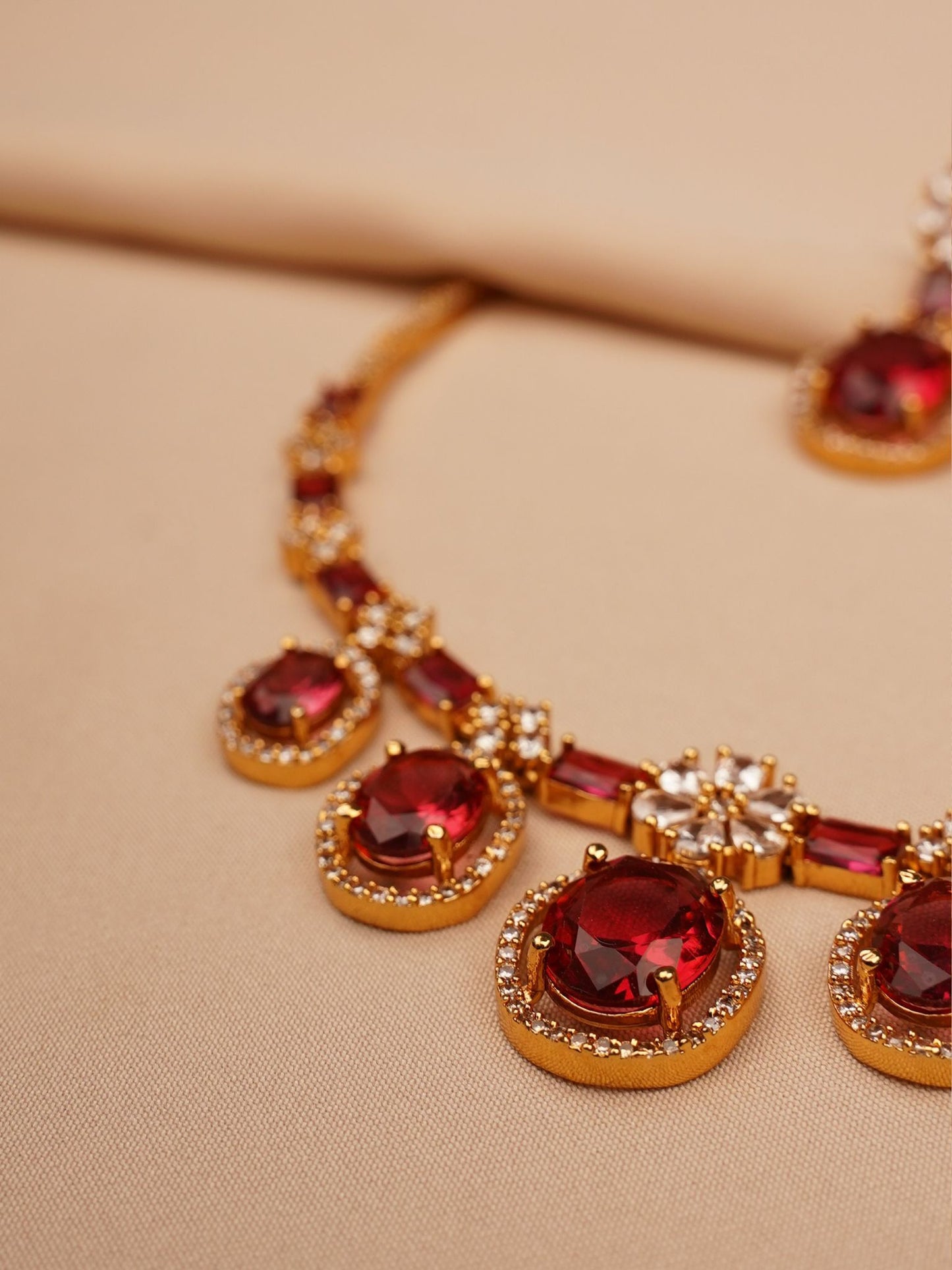 Imperial Ruby Oval Stone Necklace & Earrings Set