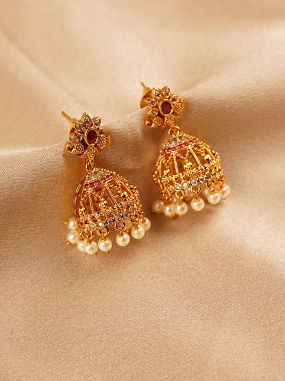 Ruby Floral Temple Jhumka