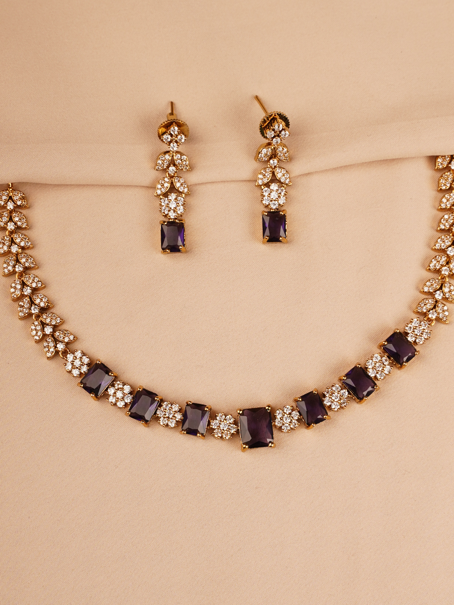 Purple & Crystal Tennis Necklace Set