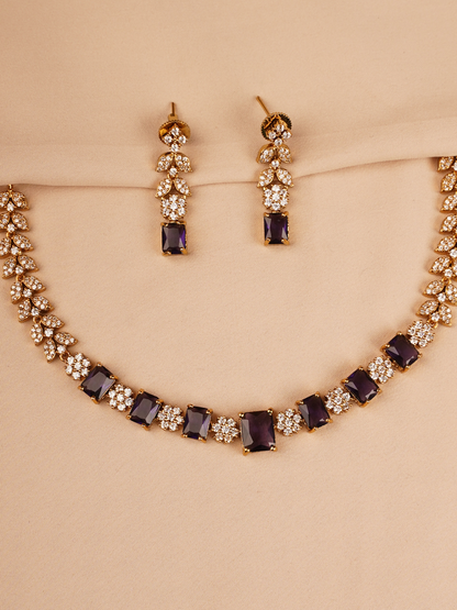 Purple & Crystal Tennis Necklace Set