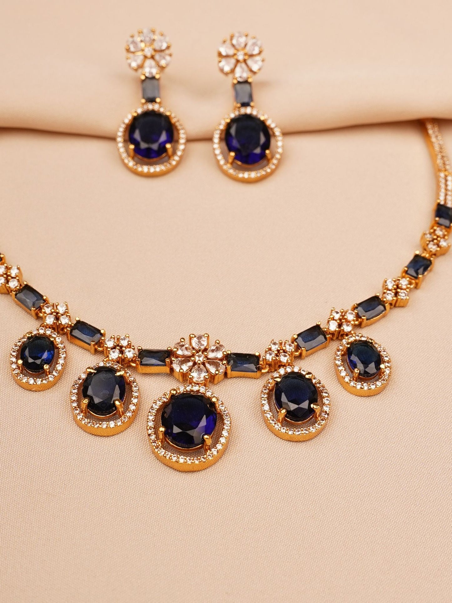 Midnight Sapphire Oval Stone Necklace & Earrings Set