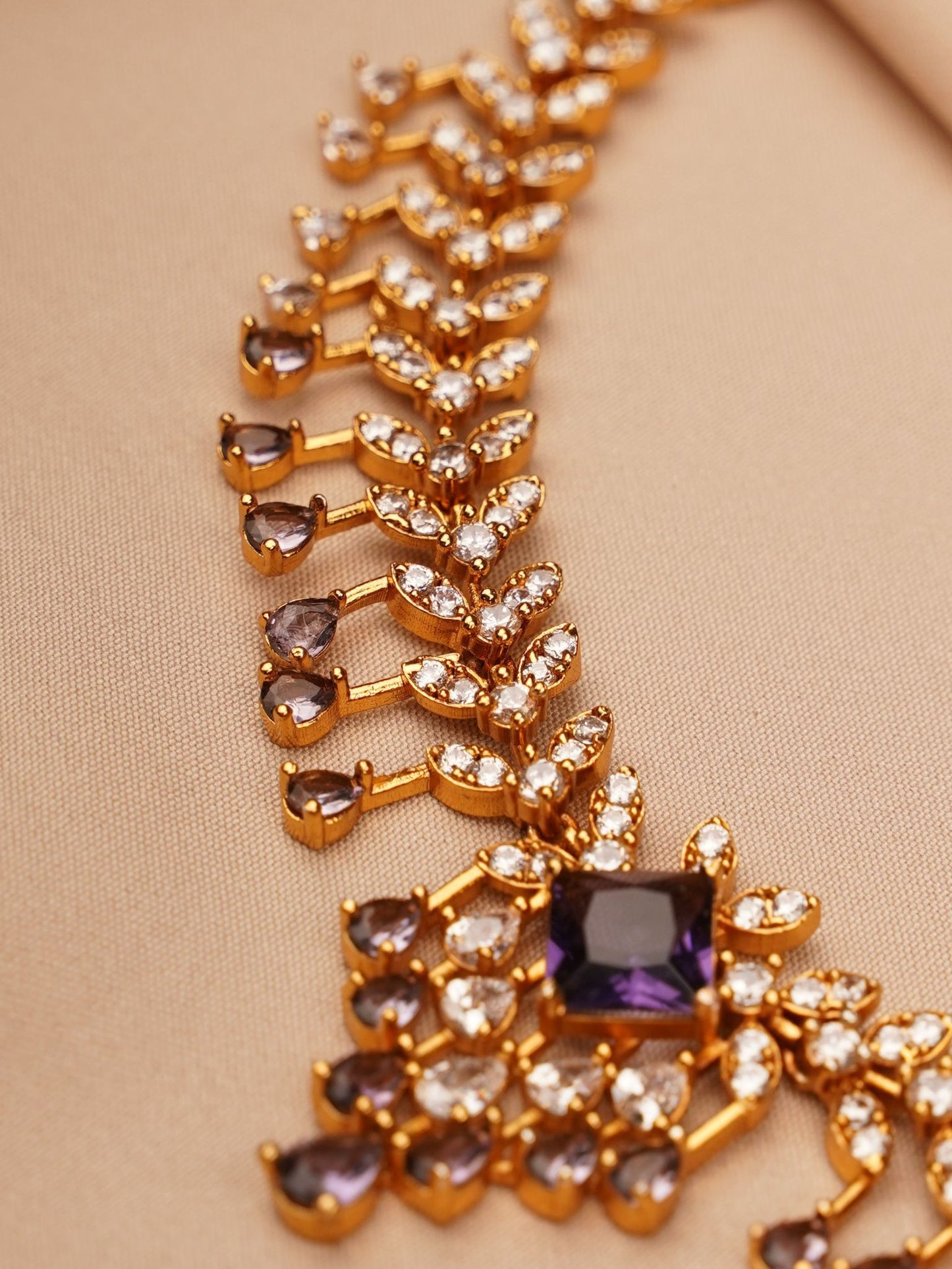 Ethereal Crystal Leaf-Chain Designer Necklace Set