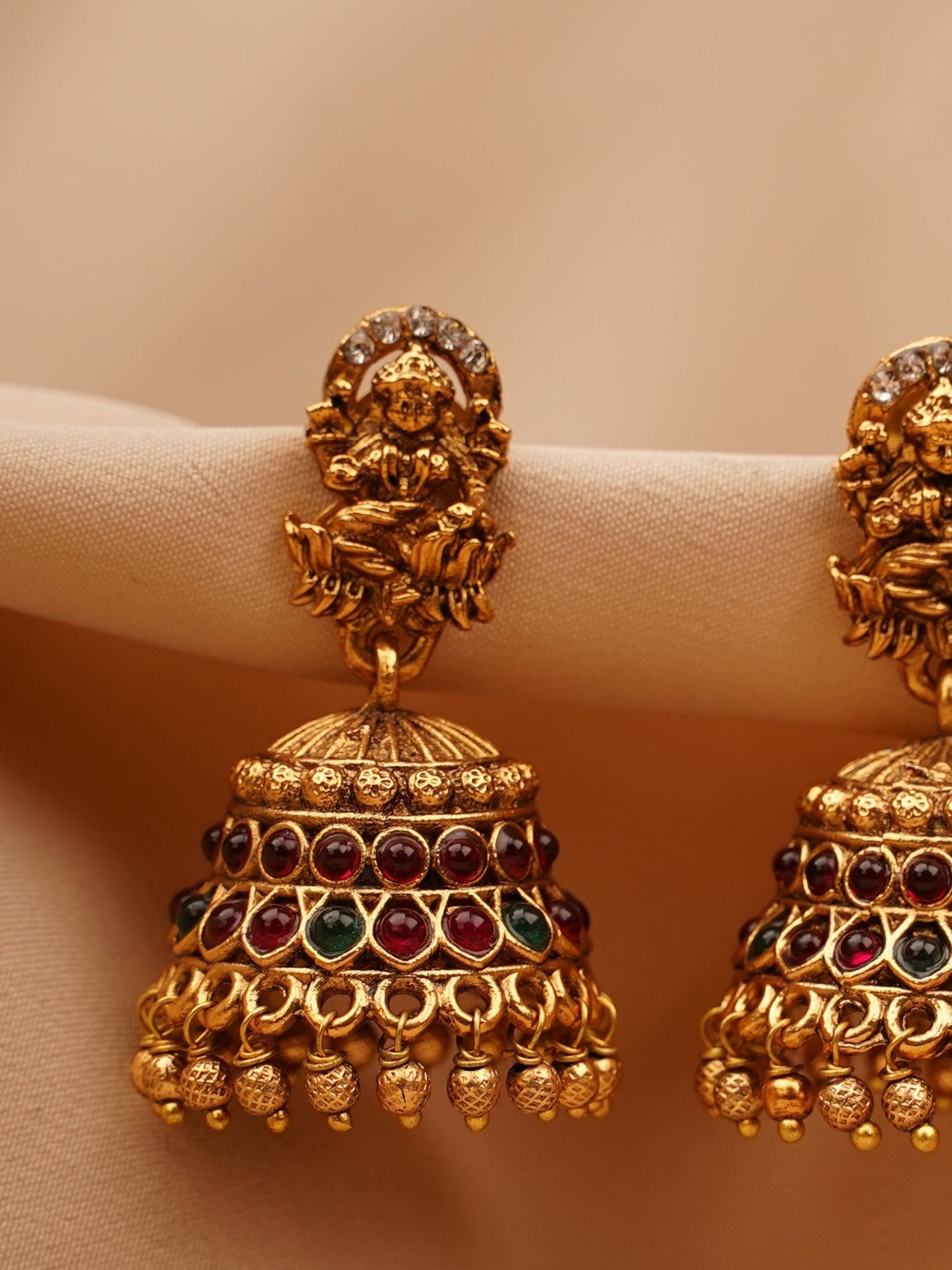 Lakshmi Temple Jhumkas with Intricate Carvings