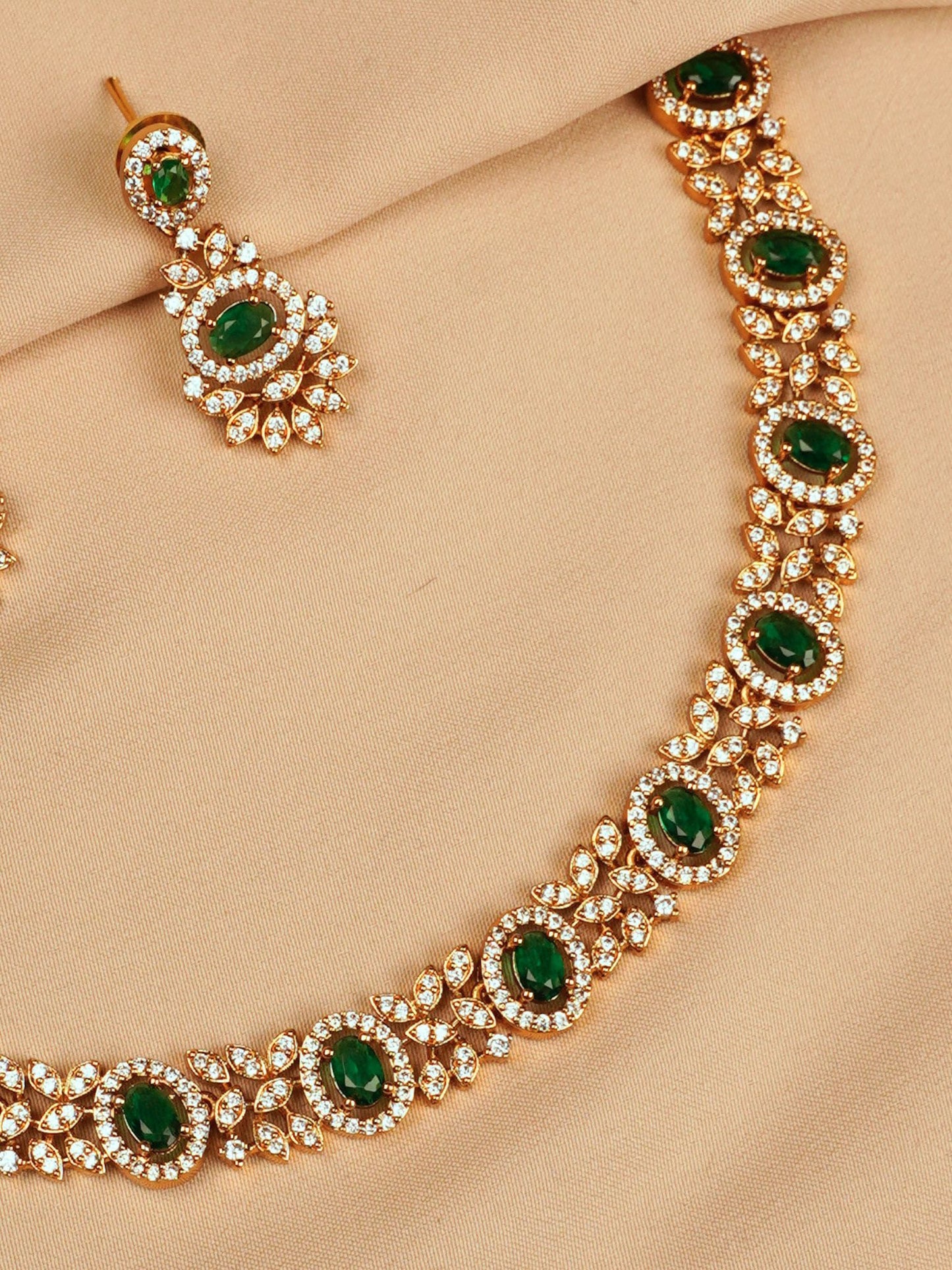 Green Gold Necklace Set with Earrings