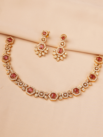 Red Stone & Crystal Elegant Necklace Set
