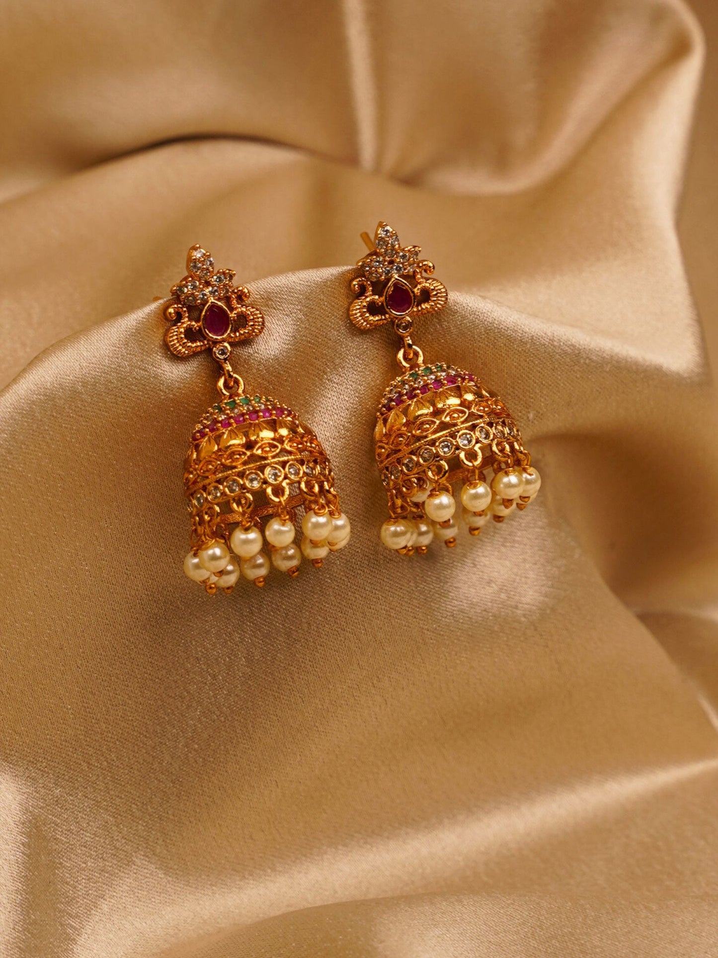 Rajwadi Pearl Jhumka Earrings